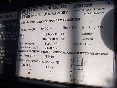 Hyster 5000 lb cushion tire forklift 2001