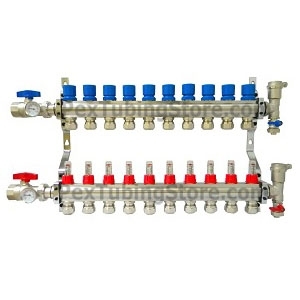 10-branch brass deluxe pex manifold for radiant heating