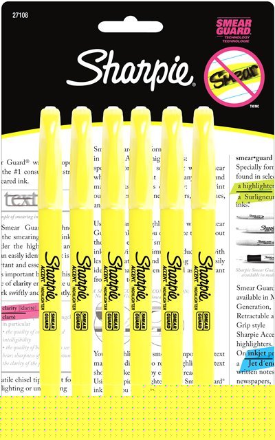 6 fluorescent yellow sharpie accent pocket highlighters
