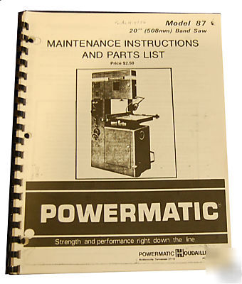 Powermatic model 87 maintenance & parts manual