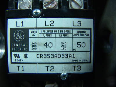 (2) ge 40 amp contactor 3 pole 600V 50/60HZ w/enclosure