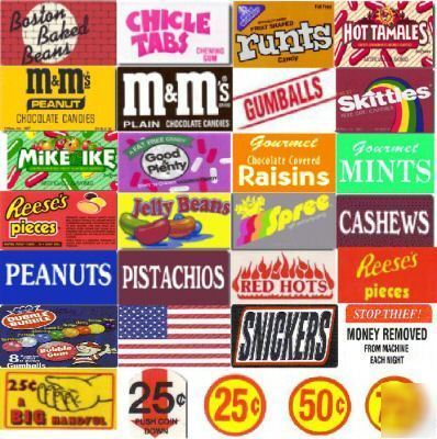 20 assorted bulk vending candy labels vending machine