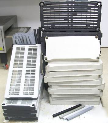 Bulk used plastic shelving with poles