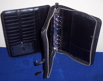 Compact - black leather franklin 6 rings planner/purse