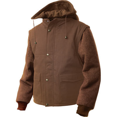 Tough duck zip-off sleeve jacket w hood xxl brown