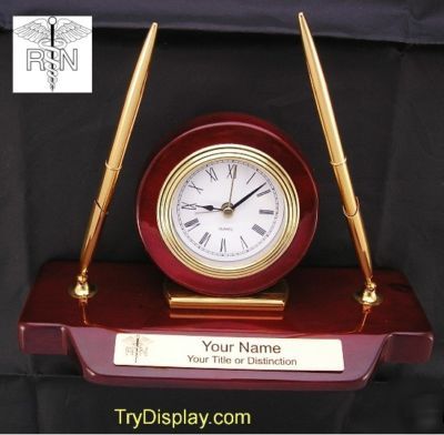 Registered nurses desk set clock piano finish rn gift