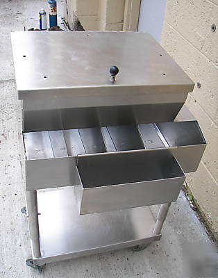 Condiment dispenser double sided on wheels adjustible