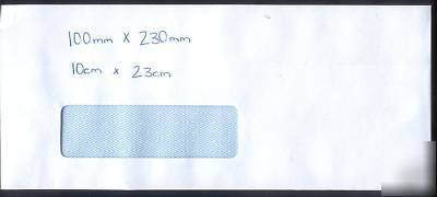 New 25 x white window faced envelopes 100MM x 230MM 