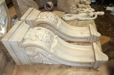  x-lg wood bar corbels leaf & berry design M809L