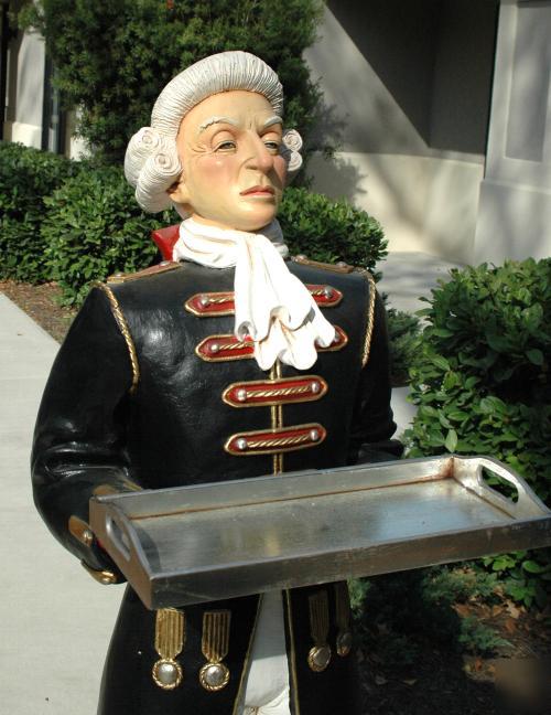 Colonial america butler statue life size silver tray