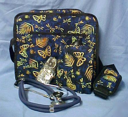 Nurses cargo tote bag stethoscope bp cuff dragonfly