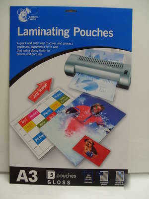 A3 laminating pouches, pack of 5, gloss, 160 micron