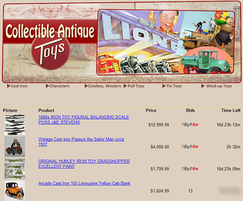 Established old antique vintage toys website