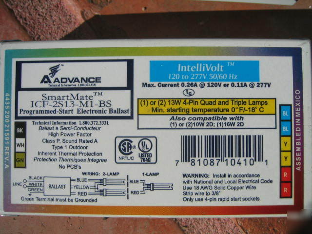 Advance icf-2S13-M1-bs 120/277V 2-lamp 13W cfl ballast