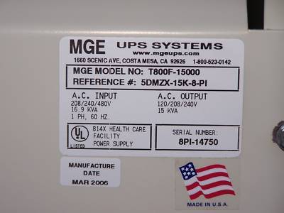 Mge topaz 15KVA power conditioning transformer