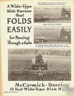 1930S original ih mccormick deering disk harrow folder