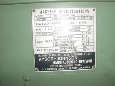 Vertical saw - johnson - w/blade cutter & welder - nice