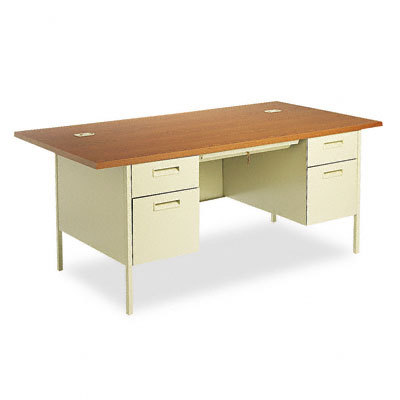 Metro classic series double pedestal desk medium oak
