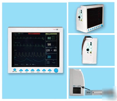 New icu patient monitor ecg,nibp,SPO2,temp,resp+printer