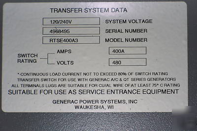 Generac RTSE400A3 400 amp transfer switch