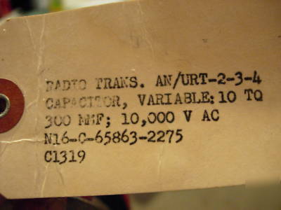 Jennings ucs 10 to 300 mmf; 10KV ac variable capacitor