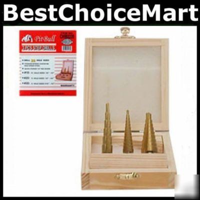 New step drill bits 3 pc set - 28 diff hole sizes -- 
