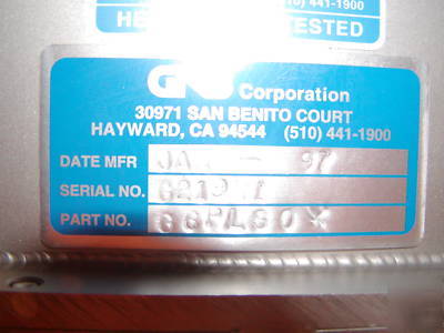 Gnb corp. pneumatic gate valve #G6PLSO-x refurbished