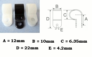Cable 'p' clips black nylon 6.35MM (1/4