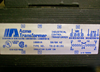 Acme control transformer 1KVA, pr 120/240V, 2ND 24V