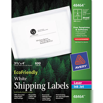 Eco-friendly labels, 3 1/3 x 4, white, 600/pack