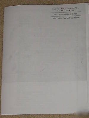 John deere row crop cultivator a&t parts manual catalog
