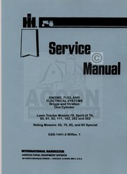 Cadet 111 182 282 engine fuel electrical service manual
