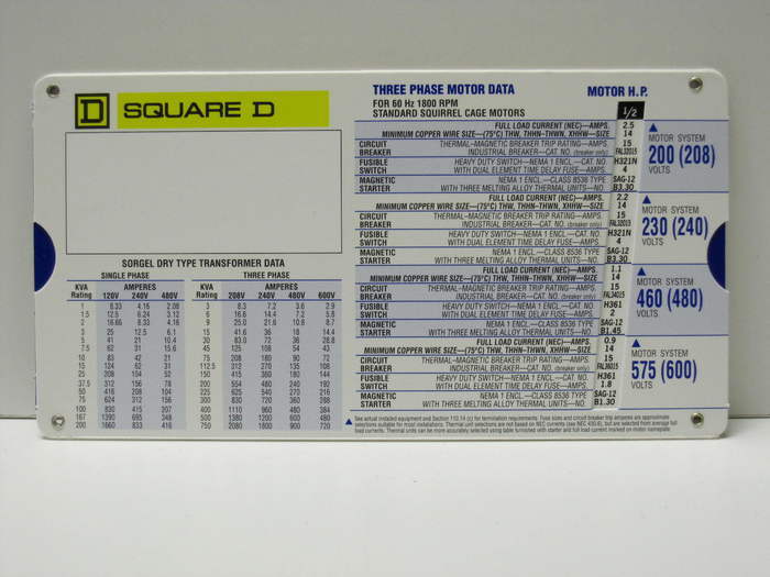 Square D Slide Chart