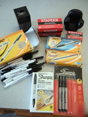 New ballpoint pens, sharpie, paper clips-51 item in lot