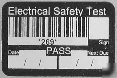 Pat test pass labels with barcode id numbered 1-1000