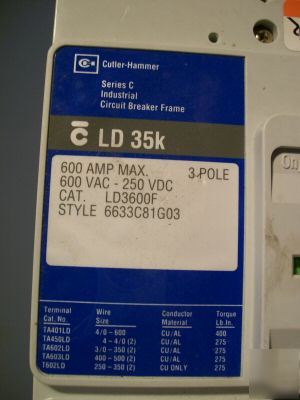 600A 480V cutler-hammer circuit breaker cat# LD3600F