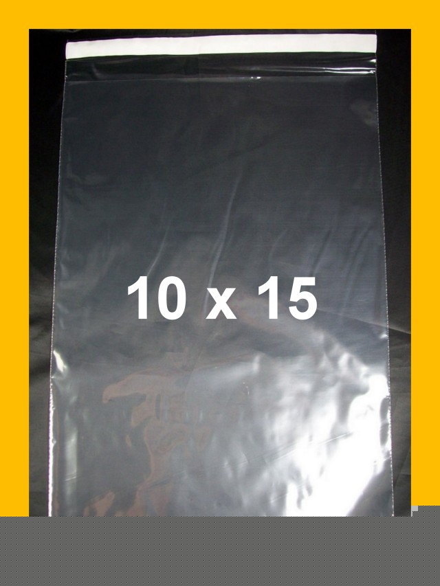 100 clear resealable poly bags 10X15 adhesive strip 