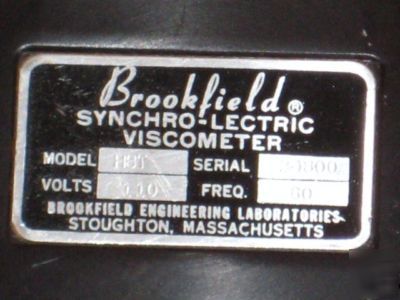 Brookfield hbt dial reading viscometer w/spindle set