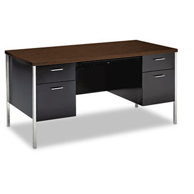 34000 series metal dble pedestal desk columbian walnut