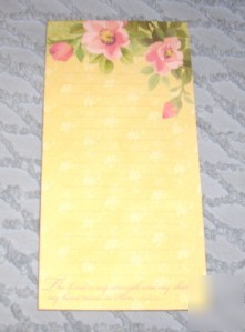 Magnetic note pad memo pad pink tea rose yellow verse