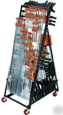 Mobile woodworking wood bar clamp storage rack caddy