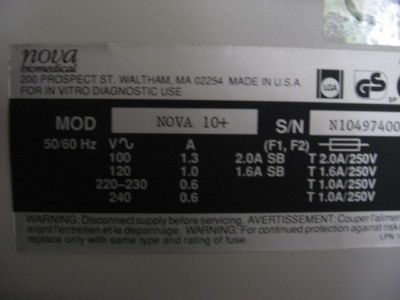 Nova biomedical 10+ analyzer w/ samp.multi.biop + pc
