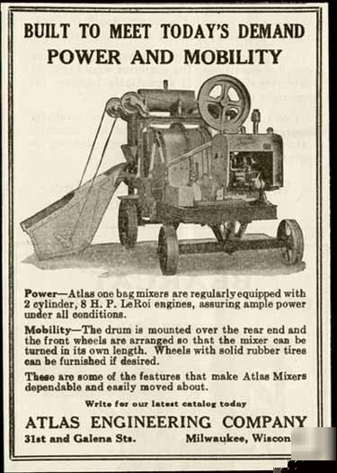 1924 ad for atlas engineering portable cement mixers