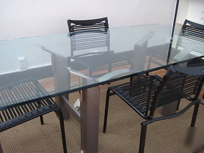 Contemporary modern glass top conference table 4 chairs