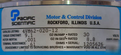 New servo motor w/ tachometer, brand , 30 volt, 8.8 amp