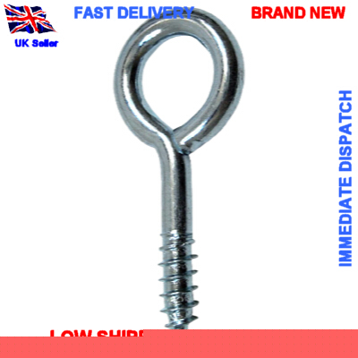 New 65MM x 14MM zinc plated steel screw eyes