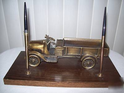 1920's brass chevrolet truck pen desk set 13X6 3/4 in