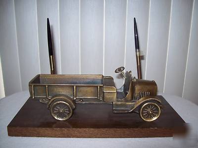 1920's brass chevrolet truck pen desk set 13X6 3/4 in