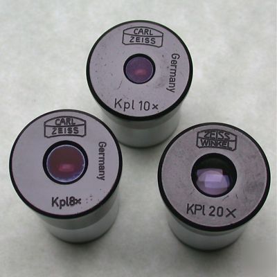 3 x vintage zeiss eyepieces, X8, X10, X20