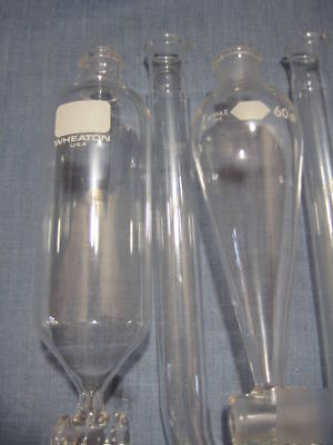 5 kimax drying u-tubes glass + 5 separatory funnels
